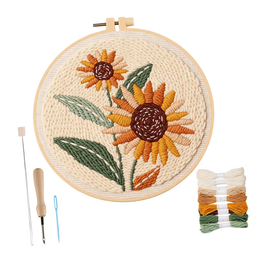 Complete Punches Needle Embroidery Set With Cotton Fabric-65235