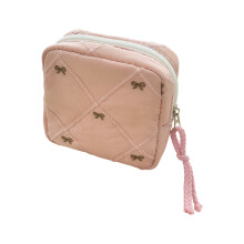 Elegant Quilted Bows Sanitary Pad Pouch For Women Stylish-Pink