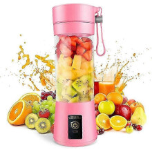 Draagbare blender met 6 messen, roze, 380 ml, USB-oplaadbaar, smoothie maker voor sap maken, ijs crushen, reizen, sportschool en buitengebruik.