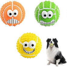 Squeaky Dog Balls 3 Pack 3.1 Inch (8cm) Multicoloured Latex Smiley Face Bouncy Teeth Cleaning Interactive Chew Fetch Toys by DIMEANI