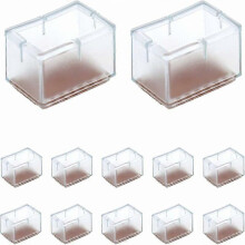 Rectangular Silicone Chair Leg Caps 12 Pack, Fits 24-30mm x 39-47mm Legs, Transparent Non-Slip Felt Floor Protectors for Chairs Tables Sofas