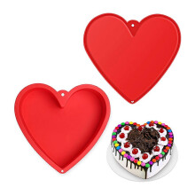 Moldes de silicona para pasteles con forma de corazón, 8.6 pulgadas, 2 unidades, rojos, antiadherentes, resistentes al calor para horno y microondas