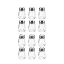 Salt and Pepper Shakers Set of 12 0.5 Oz Mini Clear Glass with Steel Tops for Home Kitchen Camping RV Restaurant DIMEANI
