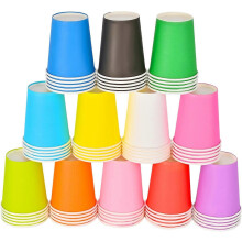 Disposable Paper Cups 60 Pieces 12 Assorted Colours 9 Ounces Waterproof for Birthday Picnic BBQ Holiday Party DIY Craft Supplies