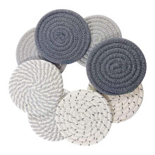 Absorbent Cotton Coasters Set of 8 with Metal Holder, 11cm Diameter for Tables and Kitchen
