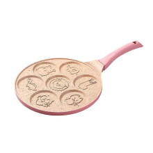Pancake Making Pan 7 Round Holes Non-Stick Aluminium Alloy Pink Animal Pattern for Eggs Omelets Fun Children Meals 1 Set
