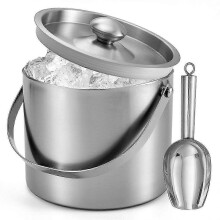 Ice Bucket 3 Litre Stainless Steel Double Wall Insulated Silver with Ice Shovel and Spacer for Wine Champagne Beer Chilling Party Use