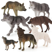 7 Pcs Gray Wolf Toy Figurines Set Lifelike Simulation Wild Animal Figures for Collection Home Decor Cake Topper School Project