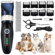 Elektrische tondeuseset voor honden en katten, zwart, geluidsarm, oplaadbaar, met verstelbaar mes en 8 opzetkammen.