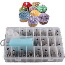 Kit per decorare torte con 24 beccucci in acciaio inossidabile e sac à poche in silicone riutilizzabili, custodia inclusa