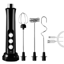 Przenośny elektryczny spieniacz do mleka 3w1 USB, 3 prędkości, 3 trzepaczki ze stali nierdzewnej do kawy i jajek
