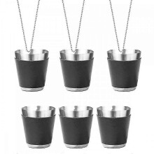Shot Cups 5 Pcs Black Stainless Steel Hanging 30ml with Leather Chains for Parties Picnics Weddings Wine Tastings