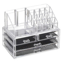 Organizer do przechowywania kosmetyków z szufladami, przezroczysty, wymiary 13,5 x 18,5 x 23,8 cm