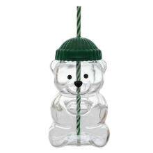 Cute Bear Borosilicate Glass Straw Cup 20 Ounce with Lid Reusable Straw Dishwasher Safe for Iced Coffee Smoothies DIMEANI