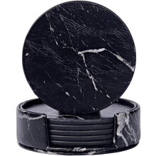 PU Leather Coasters Set of 6, Round Water Resistant Coaster Mats for Home Bar Office