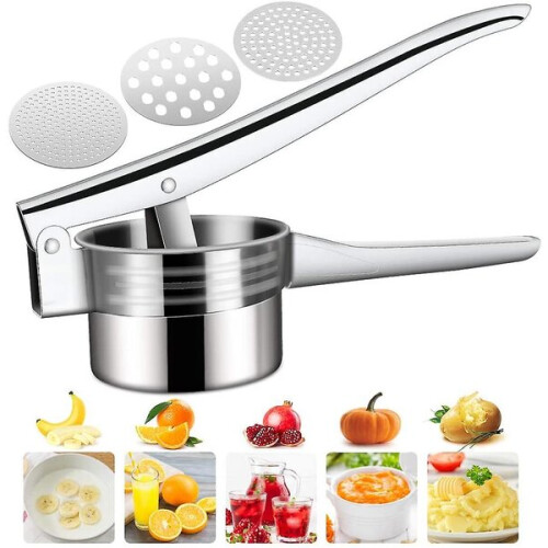 Mashed Potato Maker Stainless Steel with 3 Interchangeable Plates for Home and Restaurant Kitchen Use