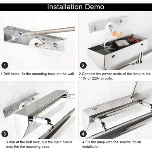 LED Bathroom Mirror Light, Wall Light with Switch, 180 Adjustable Arm, Cool White 6000K, IP44 Waterproof