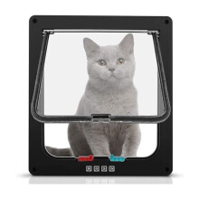Kattenluik XL met 4-weg magnetische sluiting, huisdierluik voor muren en deuren tot 2,5 cm, transparante afdekking, zwart