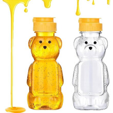 Flacone dosatore per miele da 250 ml, in PET per uso alimentare, con design a orsetto e tappo a scatto, ideale per la cucina e i viaggi.