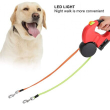 Guinzaglio doppio retrattile da 3 metri con luce LED e cuciture riflettenti per cani di piccola taglia fino a 11,4 kg (ottimizzato per il traffico)