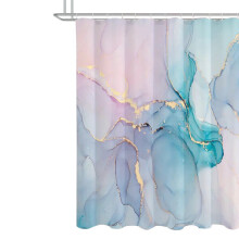 Rideau de douche 180 x 180 cm, motif marbre abstrait moderne à rayures dorées, en tissu imperméable