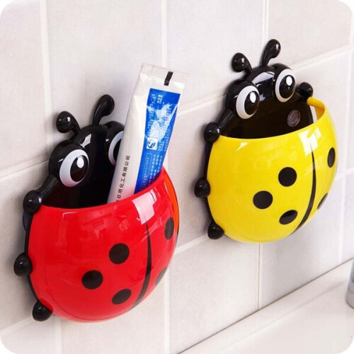 Toothbrush Holder Set, Cartoon Ladybug Shape, 2 Pieces for Bathroom and Kitchen