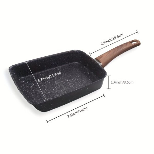 Rectangular Frying Pan, Cast Iron with Maifan Stone Coating for Omelette Rolls and Even Heating