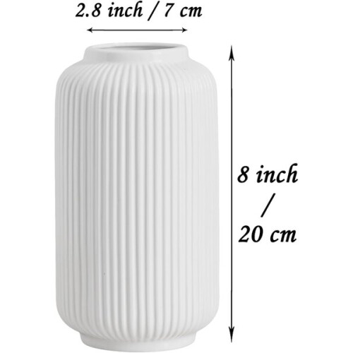Ceramic Vase White Geometric 20cm Handmade for Home Decor Table Centrepiece