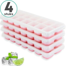 Moldes de silicona para cubitos de hielo, paquete de 4, color rosa, con tapas a prueba de fugas, sin BPA, aptos para lavavajillas.