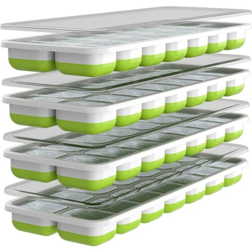 Silicone Ice Cube Mould 4-Pack Set with Lids, Stackable for Freezer Space Saving, Transparent Cover