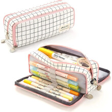 Astuccio con 3 scomparti con cerniera, 21 x 7 x 9 cm, organizer per cancelleria in tessuto.