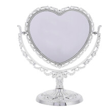 Espejo de maquillaje vintage con forma de corazón, plateado, portátil para baño y dormitorio