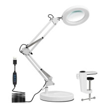 LED Desk Lamp with Magnifying Glass, 10x Magnification, 3 Lighting Modes, Adjustable Gooseneck, USB Powered for Detailed Work