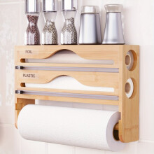 Foil and Plastic Film Holder Wall Mounted 4-in-1 Kitchen Storage Organiser with Cutter
