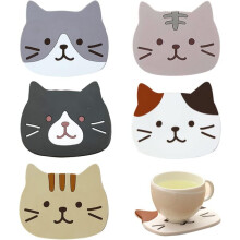 Coasters Non-Slip Heat-Resistant Cat Design Silicone Set of 5 for Tables