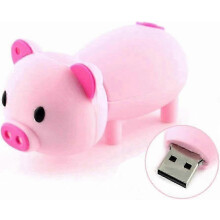 16GB USB 2.0 flashdrive in de vorm van een varkentje, roze, gemaakt van zacht PVC-rubber met sleutelring, compatibel met Windows, Linux en Mac OS.