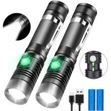 USB oplaadbare LED-zaklamp 2-delige set met T6 LED, 18650-batterij en IP65 waterbestendig ontwerp