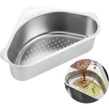 Stainless Steel Sink Drain Rack, Triangular Silver Rack for Draining and Storing Kitchen Utensils
