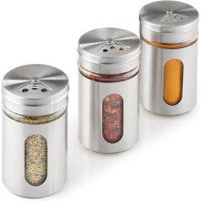 Stainless Steel Spice Jar Set, 3-Piece, 100 ml, Adjustable Shaker with Glass Jar