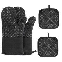 Ofenhandschuhe und Topflappen-Set, 4-teilig, hitzebeständig bis 300 C, mit rutschfestem Silikongriff zum Kochen und Backen