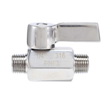 Mini válvula de bola en línea, acero inoxidable 316, rosca macho-macho NPT 1/4 de pulgada, para agua, aceite y gas.