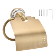Toiletpapierhouder voor wandmontage met porseleinen accenten, vervaardigd uit messing en roestvrij staal. Badkameraccessoire.