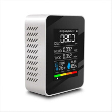 5-in-1-Raumluftqualitätsmonitor: Misst CO2, TVOC, HCHO, Temperatur und Luftfeuchtigkeit. Tragbares, weißes LCD-Display für Zuhause und Büro.