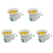 Adaptador de portalámparas E27 con enchufe europeo, 5 unidades, control encendido/apagado, plástico, 220 V