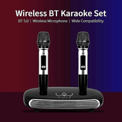 Kit karaoke wireless Bluetooth con doppi microfoni wireless BT5.0 compatibile con Smart TV, decoder, proiettore, laptop, tablet e smartphone.