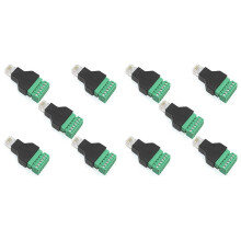 10 Stück RJ12 6P6C Stecker auf 6-polige Schraubklemmen-Adapter, schwarzer Kunststoff für Cat3-Telefonkabel-Verlängerungssysteme