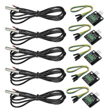 DS18B20 Waterproof Temperature Sensor Probe Kit 5 Pcs 1 Metre IP68 304 Stainless Steel -55 to 125 Compatible with Raspberry Pi Arduino PLC