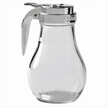 Sirupspender aus tropffreiem Glas, 200 ml, für Ahornsirup, Honig und andere Gewürze, spülmaschinenfest, verchromt, transparent silberfarben