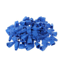 Protectores de alfombrilla de alivio de tensión para cables Ethernet RJ45 compatible con Cat5 Cat5E Cat6 Cat6a, plástico azul gris, 100 unidades