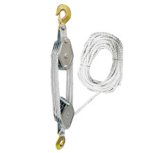 Rope Pulley Hoist 6:1 Lifting Power 2200 Lbs Breaking Strength 270 Degree Rotatable Zinc Alloy Hooks for Air Conditioning Installation